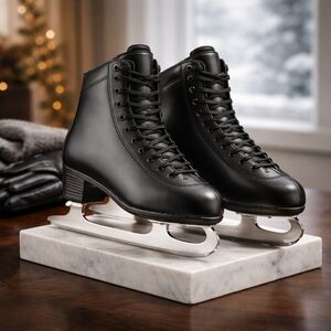 Classic Black Leather Wellwon Figure Ice Skates